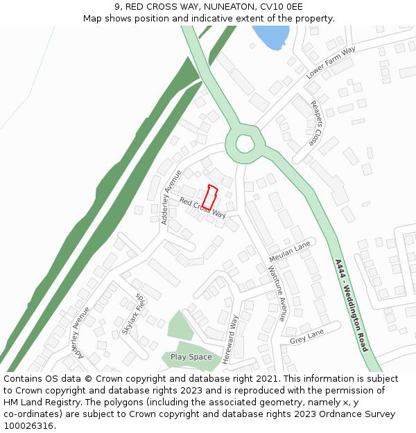 9, RED CROSS WAY, NUNEATON, CV10 0EE: Location map and indicative extent of plot