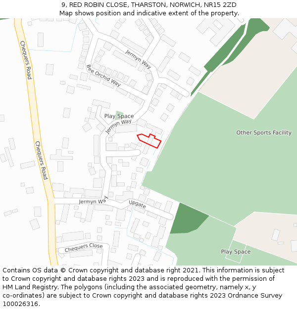 9, RED ROBIN CLOSE, THARSTON, NORWICH, NR15 2ZD: Location map and indicative extent of plot