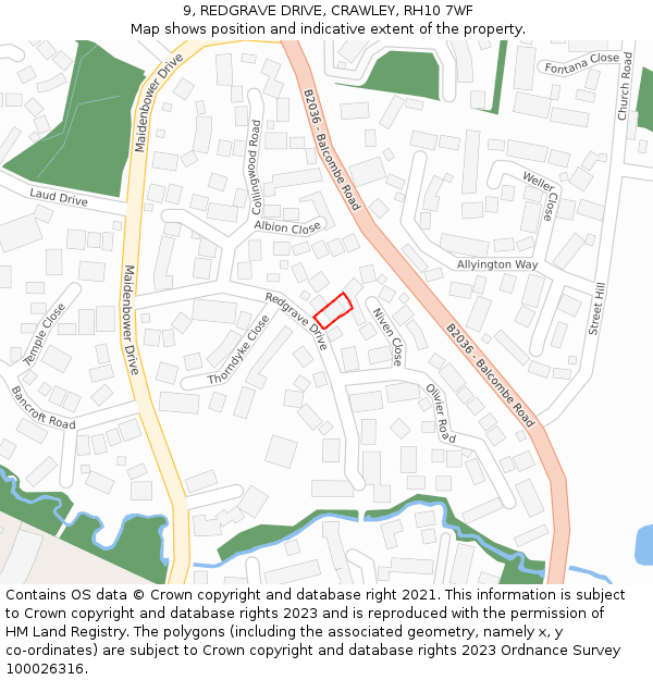 9, REDGRAVE DRIVE, CRAWLEY, RH10 7WF: Location map and indicative extent of plot