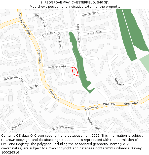 9, REDGROVE WAY, CHESTERFIELD, S40 3JN: Location map and indicative extent of plot