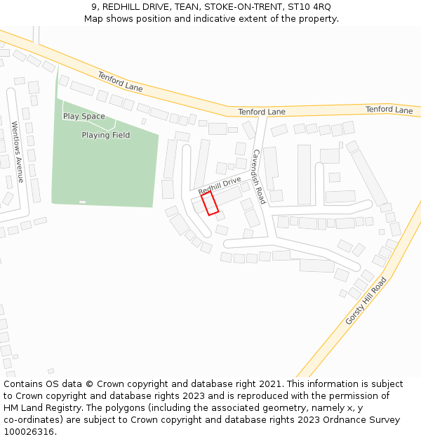 9, REDHILL DRIVE, TEAN, STOKE-ON-TRENT, ST10 4RQ: Location map and indicative extent of plot