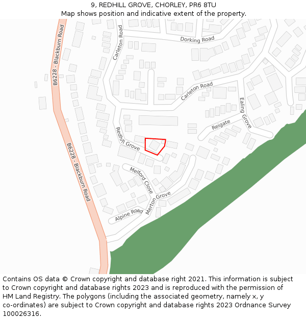 9, REDHILL GROVE, CHORLEY, PR6 8TU: Location map and indicative extent of plot