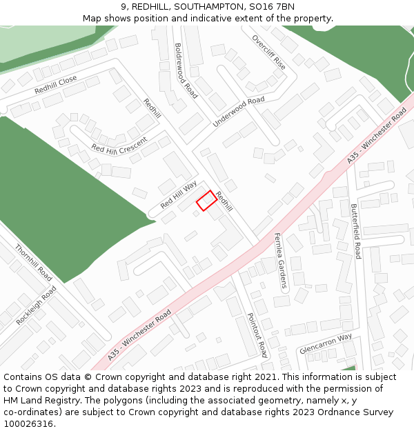 9, REDHILL, SOUTHAMPTON, SO16 7BN: Location map and indicative extent of plot