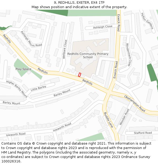 9, REDHILLS, EXETER, EX4 1TP: Location map and indicative extent of plot