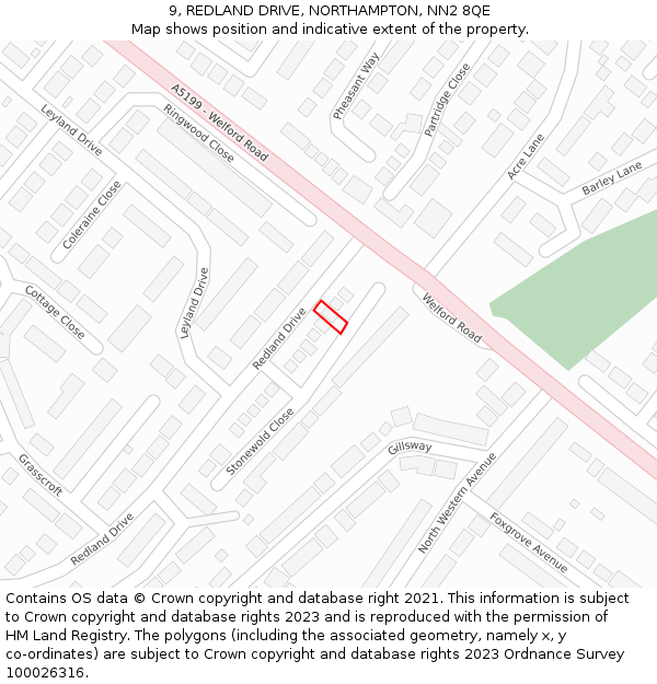 9, REDLAND DRIVE, NORTHAMPTON, NN2 8QE: Location map and indicative extent of plot