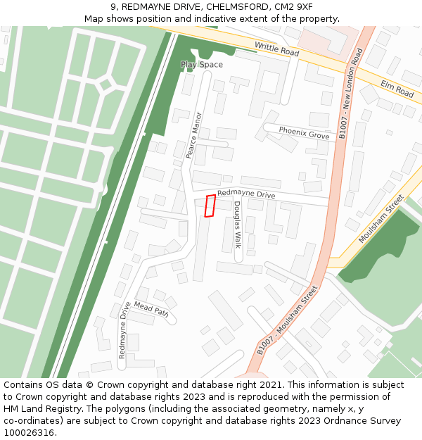 9, REDMAYNE DRIVE, CHELMSFORD, CM2 9XF: Location map and indicative extent of plot