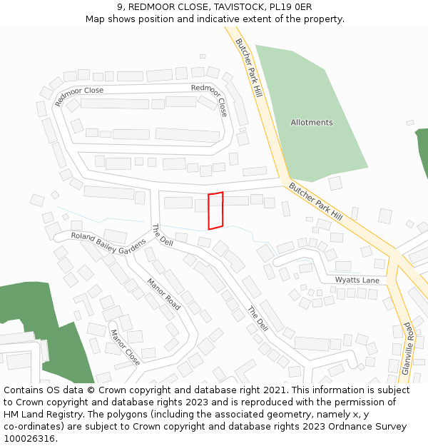 9, REDMOOR CLOSE, TAVISTOCK, PL19 0ER: Location map and indicative extent of plot