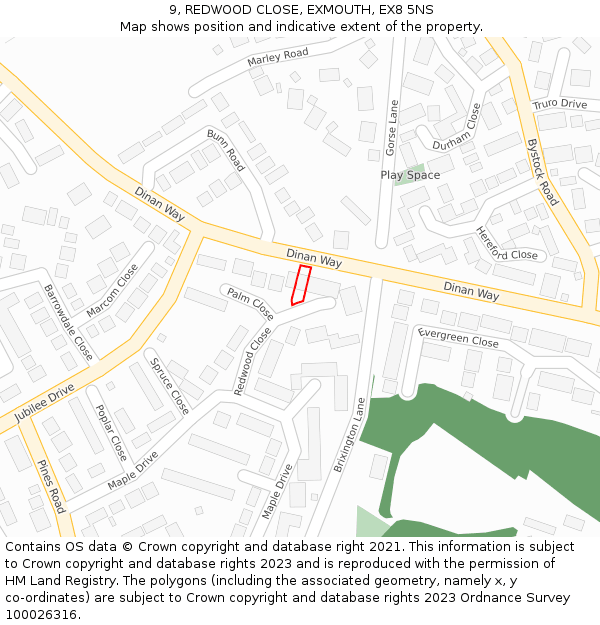 9, REDWOOD CLOSE, EXMOUTH, EX8 5NS: Location map and indicative extent of plot