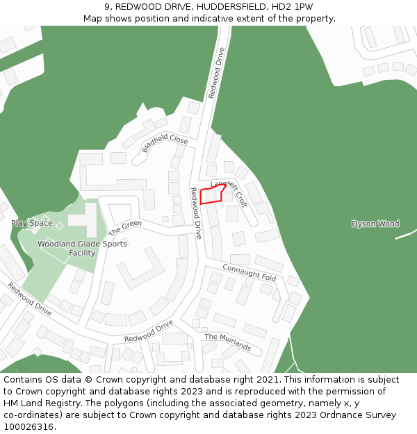 9, REDWOOD DRIVE, HUDDERSFIELD, HD2 1PW: Location map and indicative extent of plot