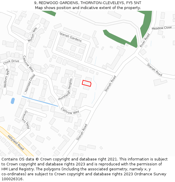 9, REDWOOD GARDENS, THORNTON-CLEVELEYS, FY5 5NT: Location map and indicative extent of plot