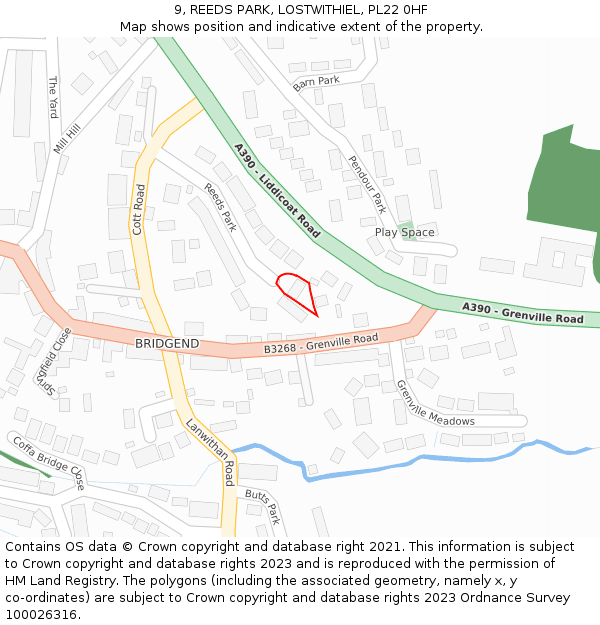 9, REEDS PARK, LOSTWITHIEL, PL22 0HF: Location map and indicative extent of plot