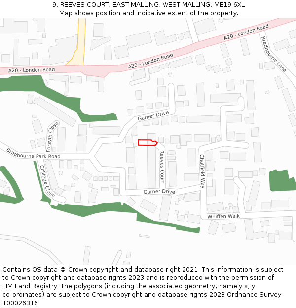 9, REEVES COURT, EAST MALLING, WEST MALLING, ME19 6XL: Location map and indicative extent of plot