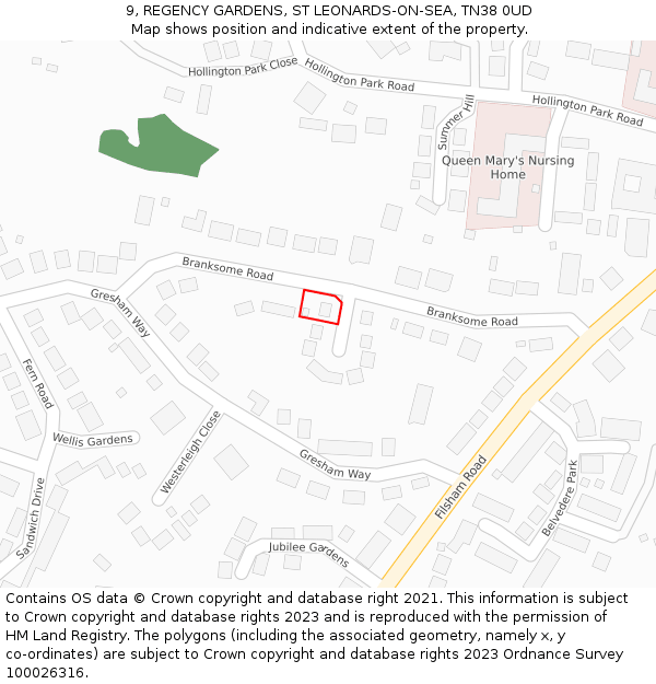 9, REGENCY GARDENS, ST LEONARDS-ON-SEA, TN38 0UD: Location map and indicative extent of plot