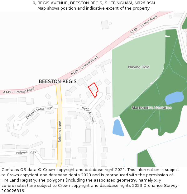 9, REGIS AVENUE, BEESTON REGIS, SHERINGHAM, NR26 8SN: Location map and indicative extent of plot