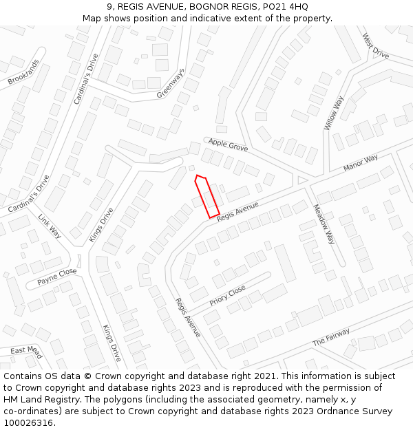 9, REGIS AVENUE, BOGNOR REGIS, PO21 4HQ: Location map and indicative extent of plot