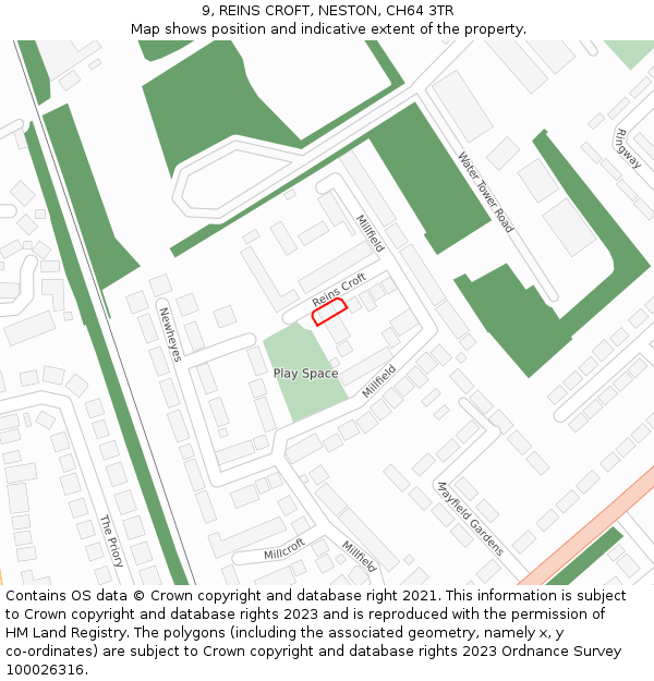 9, REINS CROFT, NESTON, CH64 3TR: Location map and indicative extent of plot