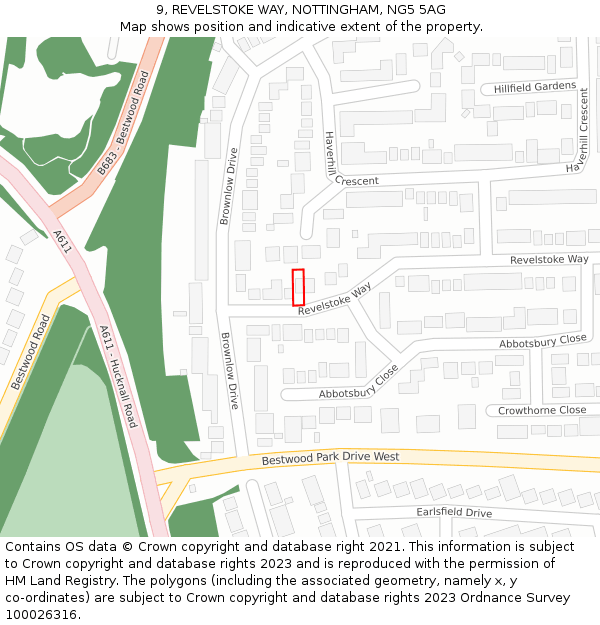 9, REVELSTOKE WAY, NOTTINGHAM, NG5 5AG: Location map and indicative extent of plot
