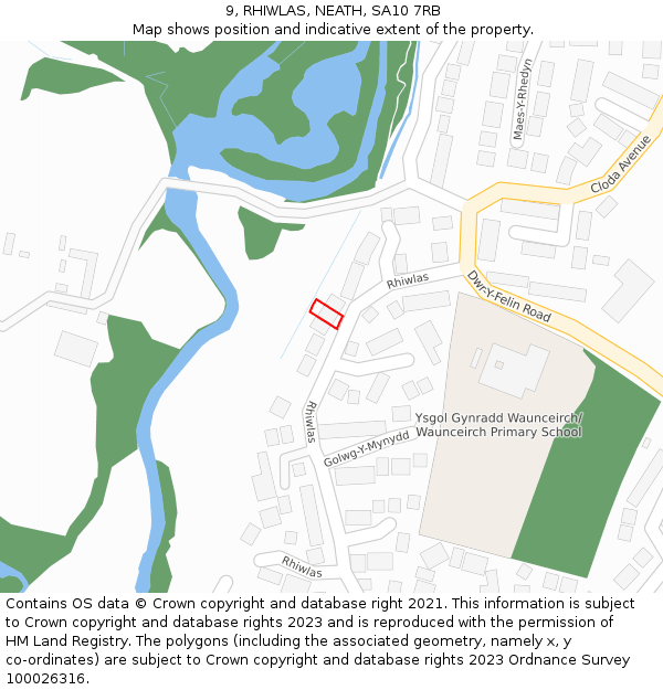 9, RHIWLAS, NEATH, SA10 7RB: Location map and indicative extent of plot