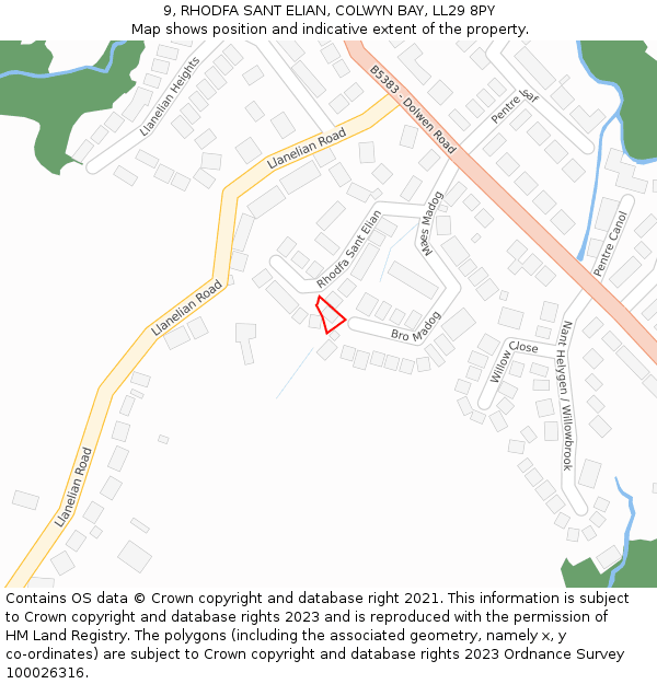 9, RHODFA SANT ELIAN, COLWYN BAY, LL29 8PY: Location map and indicative extent of plot