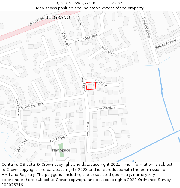 9, RHOS FAWR, ABERGELE, LL22 9YH: Location map and indicative extent of plot