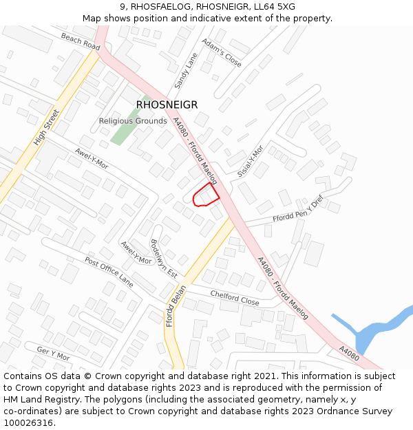 9, RHOSFAELOG, RHOSNEIGR, LL64 5XG: Location map and indicative extent of plot