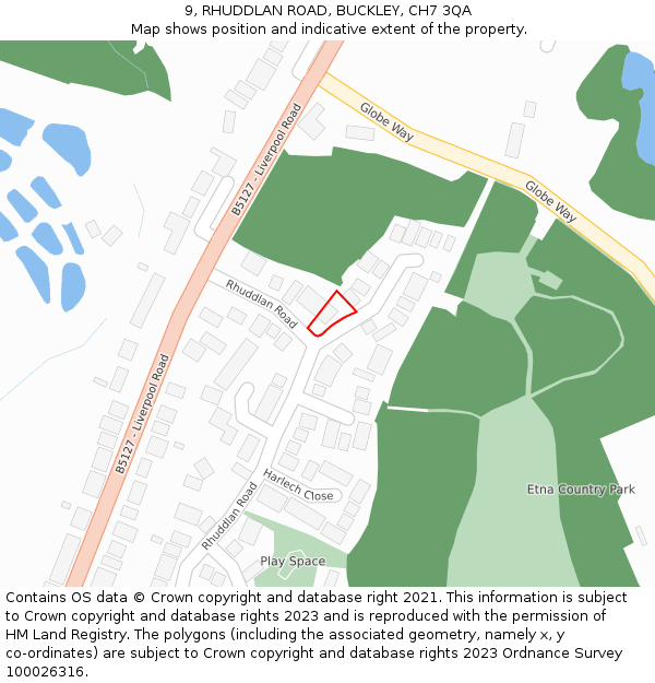 9, RHUDDLAN ROAD, BUCKLEY, CH7 3QA: Location map and indicative extent of plot