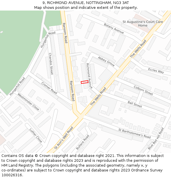 9, RICHMOND AVENUE, NOTTINGHAM, NG3 3AT: Location map and indicative extent of plot