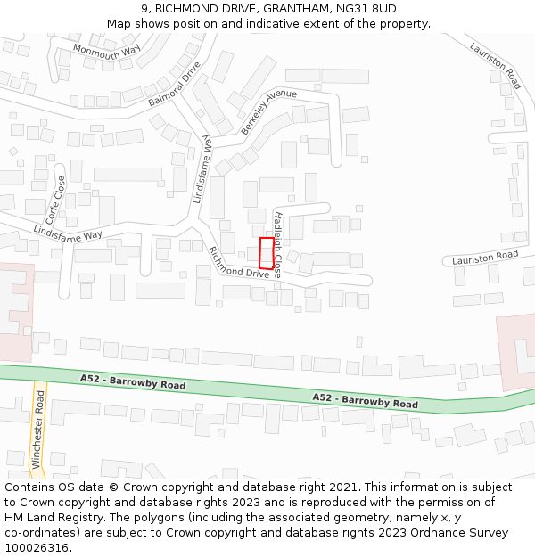 9, RICHMOND DRIVE, GRANTHAM, NG31 8UD: Location map and indicative extent of plot