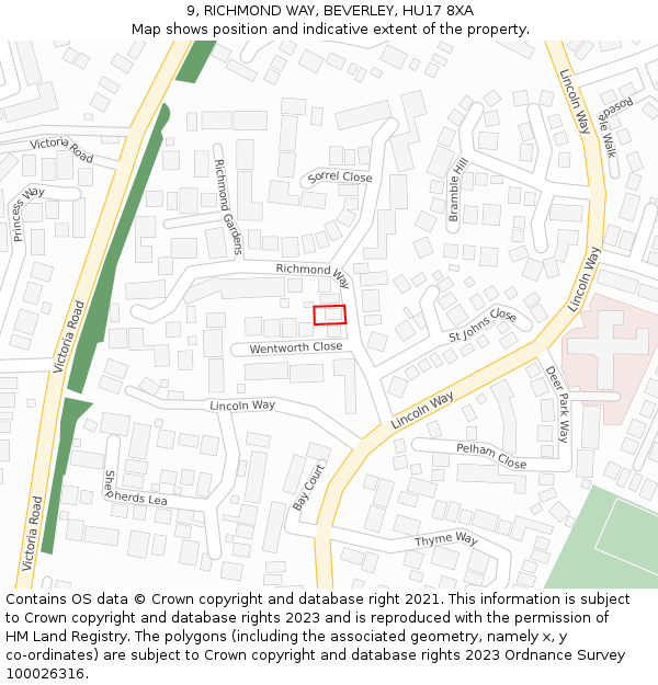 9, RICHMOND WAY, BEVERLEY, HU17 8XA: Location map and indicative extent of plot