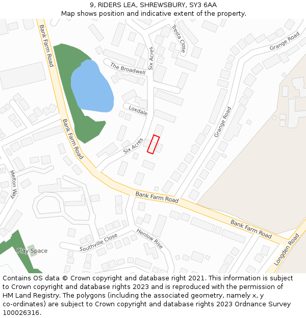 9, RIDERS LEA, SHREWSBURY, SY3 6AA: Location map and indicative extent of plot