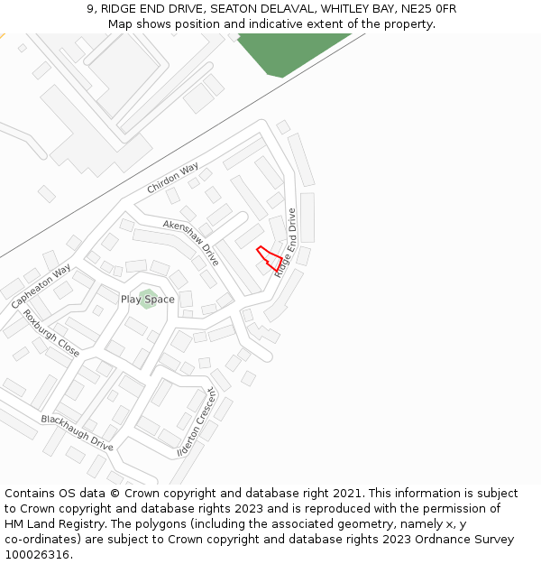9, RIDGE END DRIVE, SEATON DELAVAL, WHITLEY BAY, NE25 0FR: Location map and indicative extent of plot