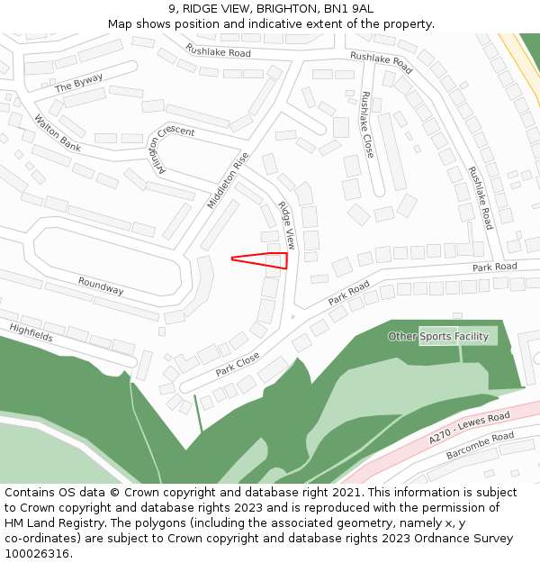 9, RIDGE VIEW, BRIGHTON, BN1 9AL: Location map and indicative extent of plot