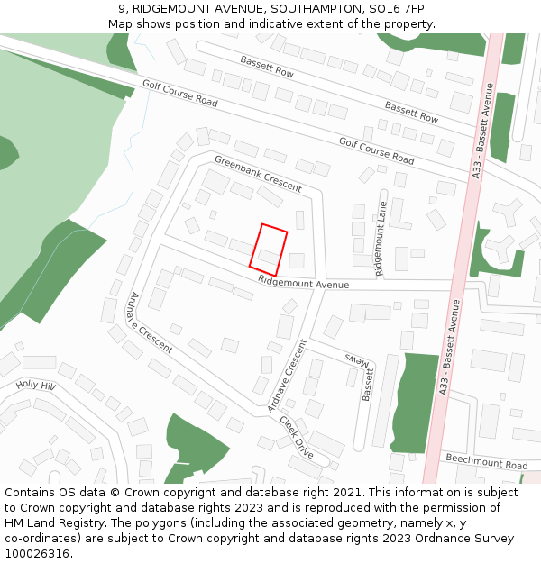 9, RIDGEMOUNT AVENUE, SOUTHAMPTON, SO16 7FP: Location map and indicative extent of plot