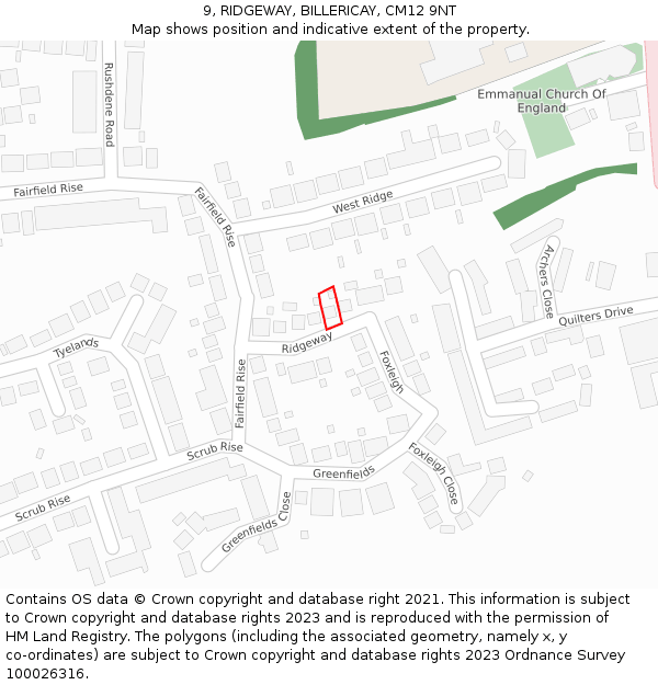 9, RIDGEWAY, BILLERICAY, CM12 9NT: Location map and indicative extent of plot