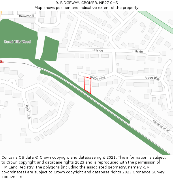 9, RIDGEWAY, CROMER, NR27 0HS: Location map and indicative extent of plot