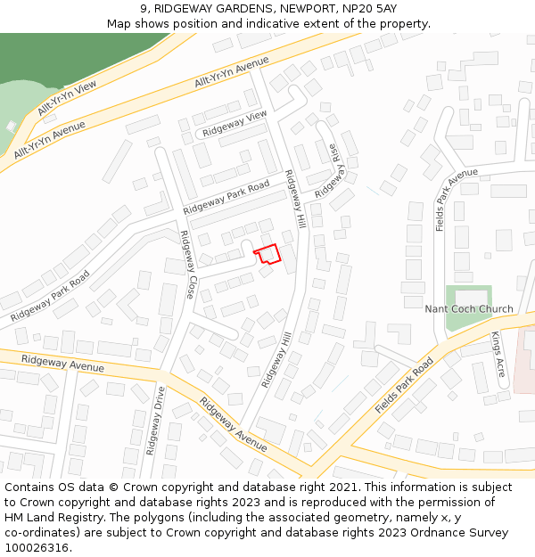 9, RIDGEWAY GARDENS, NEWPORT, NP20 5AY: Location map and indicative extent of plot