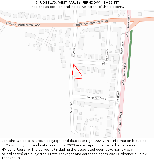 9, RIDGEWAY, WEST PARLEY, FERNDOWN, BH22 8TT: Location map and indicative extent of plot