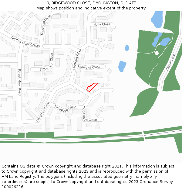 9, RIDGEWOOD CLOSE, DARLINGTON, DL1 4TE: Location map and indicative extent of plot