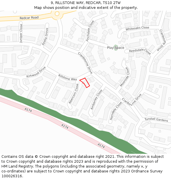 9, RILLSTONE WAY, REDCAR, TS10 2TW: Location map and indicative extent of plot