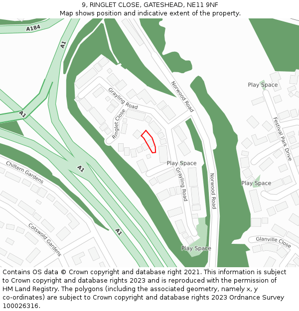 9, RINGLET CLOSE, GATESHEAD, NE11 9NF: Location map and indicative extent of plot
