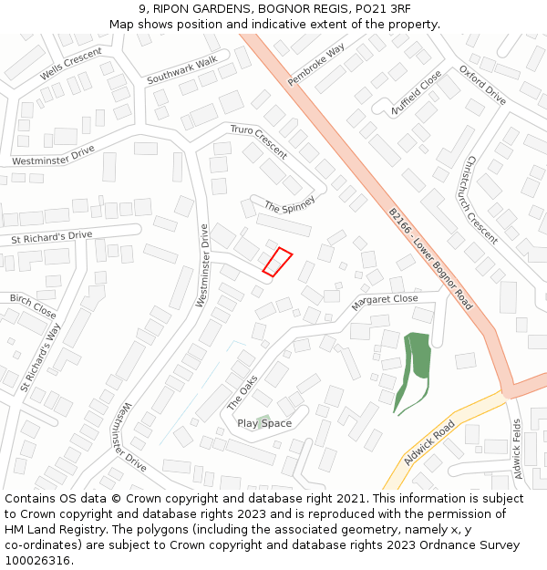 9, RIPON GARDENS, BOGNOR REGIS, PO21 3RF: Location map and indicative extent of plot