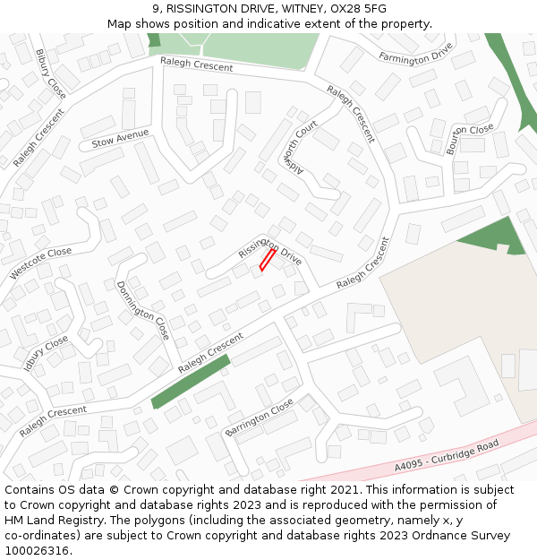 9, RISSINGTON DRIVE, WITNEY, OX28 5FG: Location map and indicative extent of plot