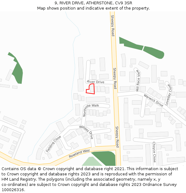 9, RIVER DRIVE, ATHERSTONE, CV9 3SR: Location map and indicative extent of plot