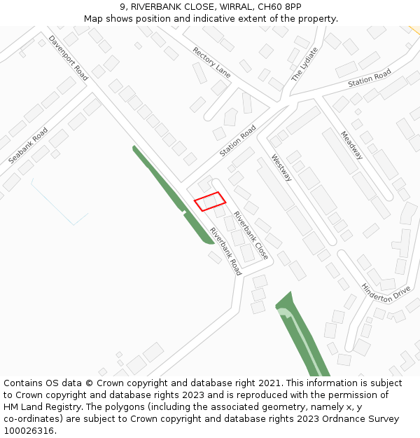 9, RIVERBANK CLOSE, WIRRAL, CH60 8PP: Location map and indicative extent of plot