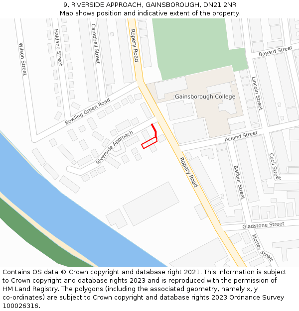 9, RIVERSIDE APPROACH, GAINSBOROUGH, DN21 2NR: Location map and indicative extent of plot