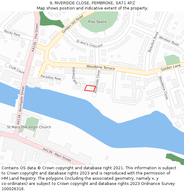 9, RIVERSIDE CLOSE, PEMBROKE, SA71 4PZ: Location map and indicative extent of plot