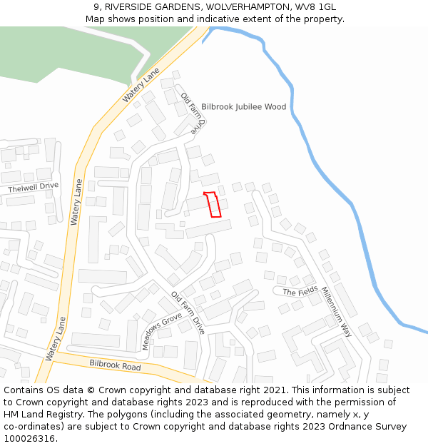 9, RIVERSIDE GARDENS, WOLVERHAMPTON, WV8 1GL: Location map and indicative extent of plot