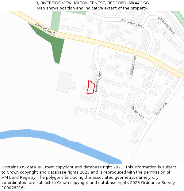 9, RIVERSIDE VIEW, MILTON ERNEST, BEDFORD, MK44 1SG: Location map and indicative extent of plot