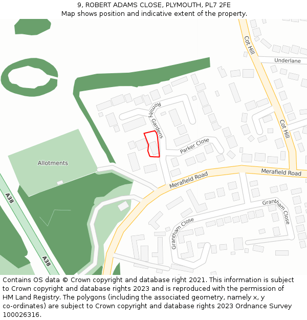 9, ROBERT ADAMS CLOSE, PLYMOUTH, PL7 2FE: Location map and indicative extent of plot