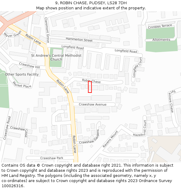 9, ROBIN CHASE, PUDSEY, LS28 7DH: Location map and indicative extent of plot